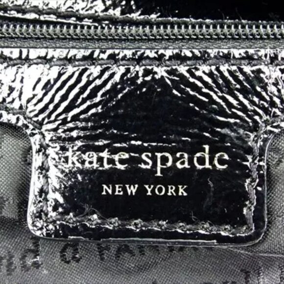 Kate Spade Tote bag Black Grey Enamel leather felt unisex Authentic - Picture 2 of 8